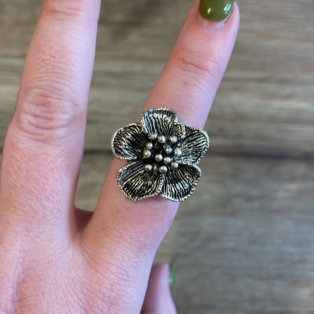 Silver Statement Cherry Blossom Floral Ring